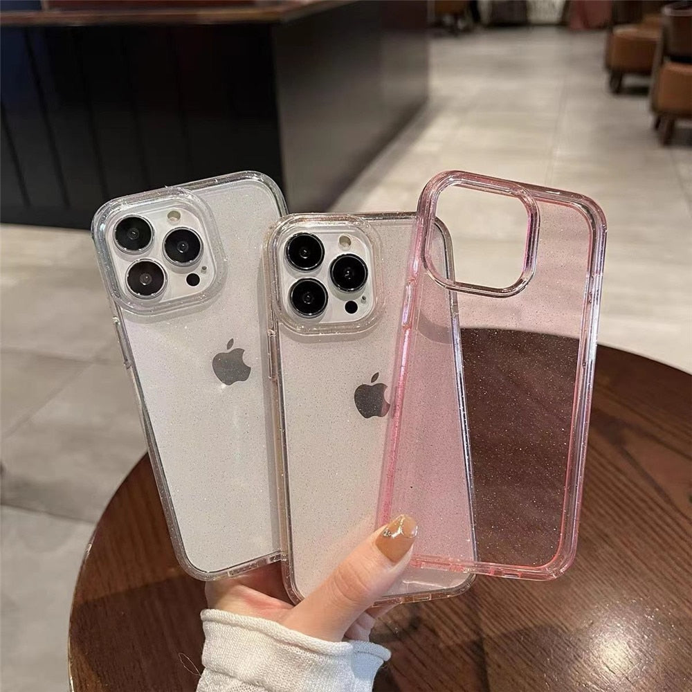 Glitter Clear Case For iPhone 14 Pro Max 13 12 11 X XR XS 7 8 Plus SE 2022 Mini Shockproof Transparent Soft Cover