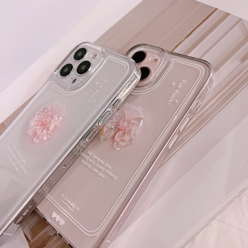 Bow Love Heart Case For iPhone 14 13 12 Mini 11 Pro Max X XS XR 7 8 Plus SE 2022